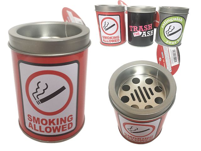96 Wholesale Ashtray W/ Tin Container 3"dx4"h
