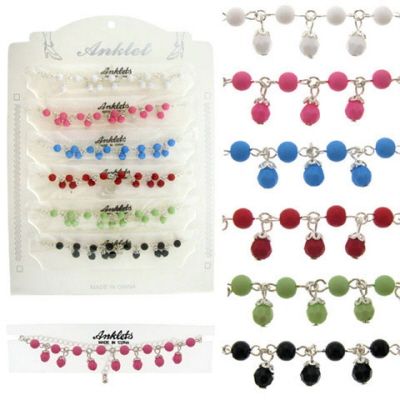 72 Wholesale SilveR-Tone Chain With Colored Bead Charms