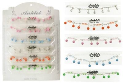 72 Wholesale SilveR-Tone Chain With Faceted Clear Beads And Rhinestone Accented Dangles