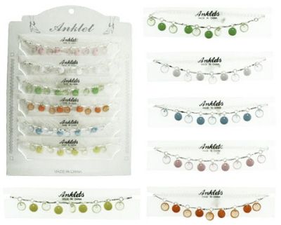 72 Wholesale SilveR-Tone Chain With Alternating Opaque And Transparent Circular Acrylic Dangles