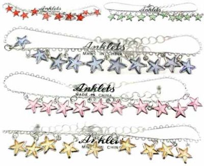 36 Wholesale Silver Tone Chain With Assorted Color Star Charms