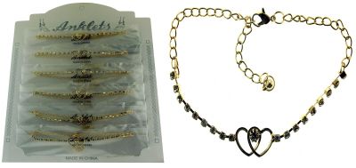 36 Wholesale GolD-Tone Chain With 2 Interlocking Hearts And Round Crystal Accents