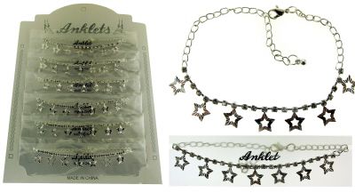 72 Wholesale SilveR-Tone Chain With Star Shaped Dangle And Round Crystal Accents