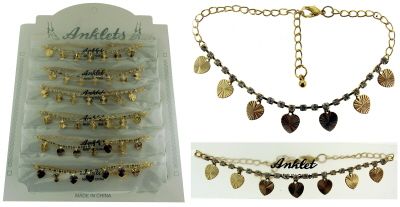 72 Wholesale GolD-Tone Chain With Heart Shaped Dangle And Round Crystal Accents