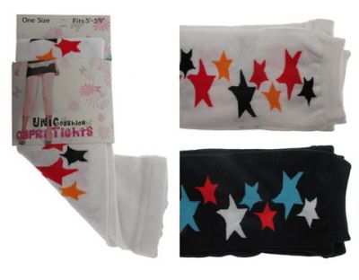 48 Pairs of Black And White Capri Tights With Star Designs.