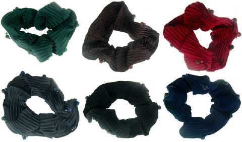72 Pieces of Assorted Color Ribbed Sateen Scrunchies With Beads