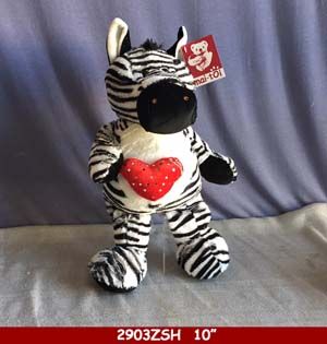 24 Wholesale 10" Soft Zebra With Heart