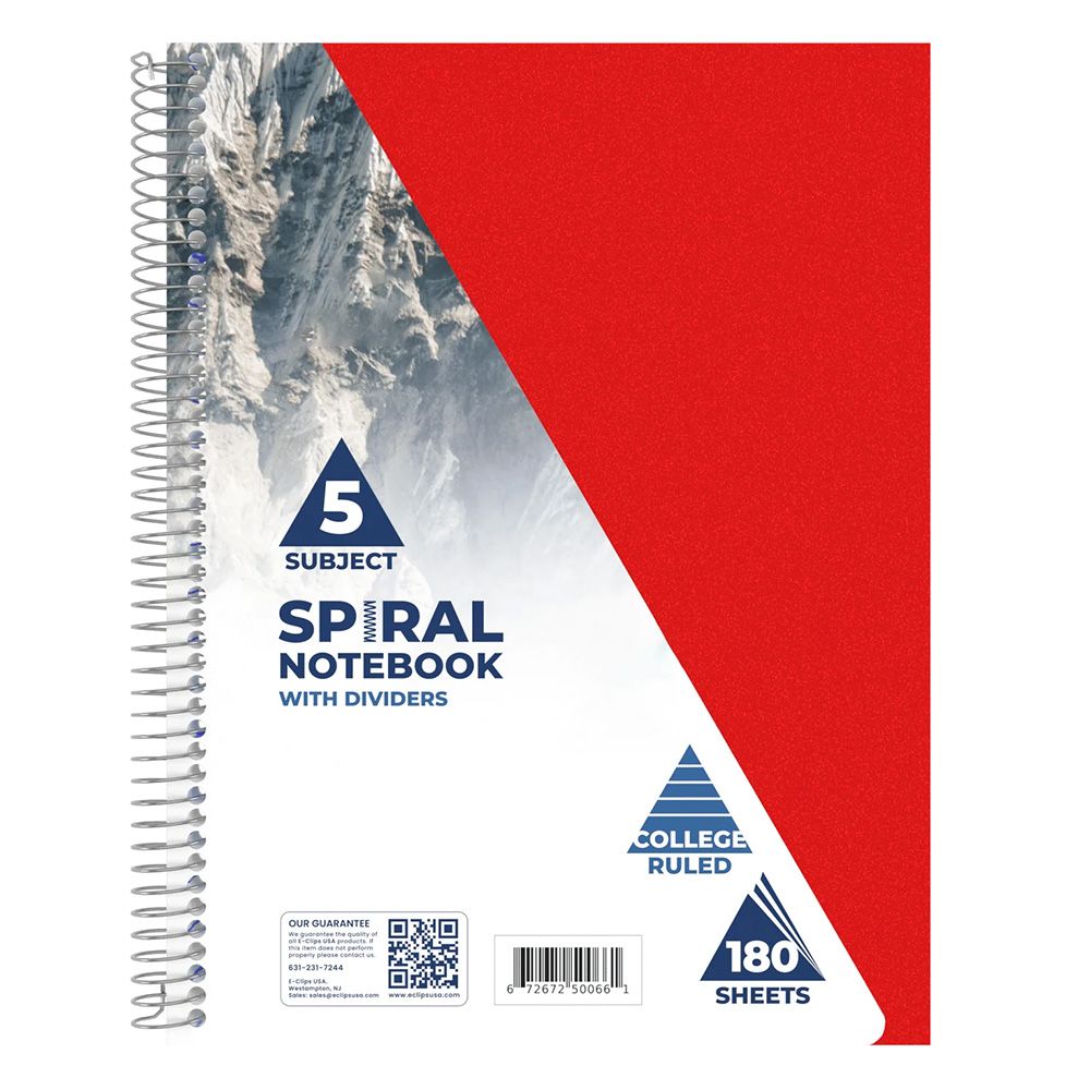 24 Pieces of Poly Cover 5 Subject Notebook 180 Shts W/10 Pockets, College Ruled Asst. Colors