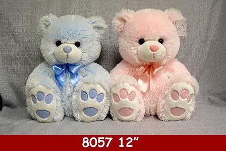 38 Wholesale 12" Big Feet Plush Bears In Pink And Blue