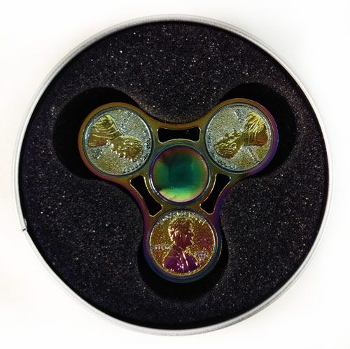 Rainbow Colored Metal Fidget Spinner with Metal Case 