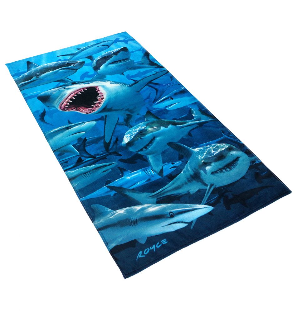 12 Pieces of Cotton Printed Fiber Reactive Beach Towel 30 X 60 Shark