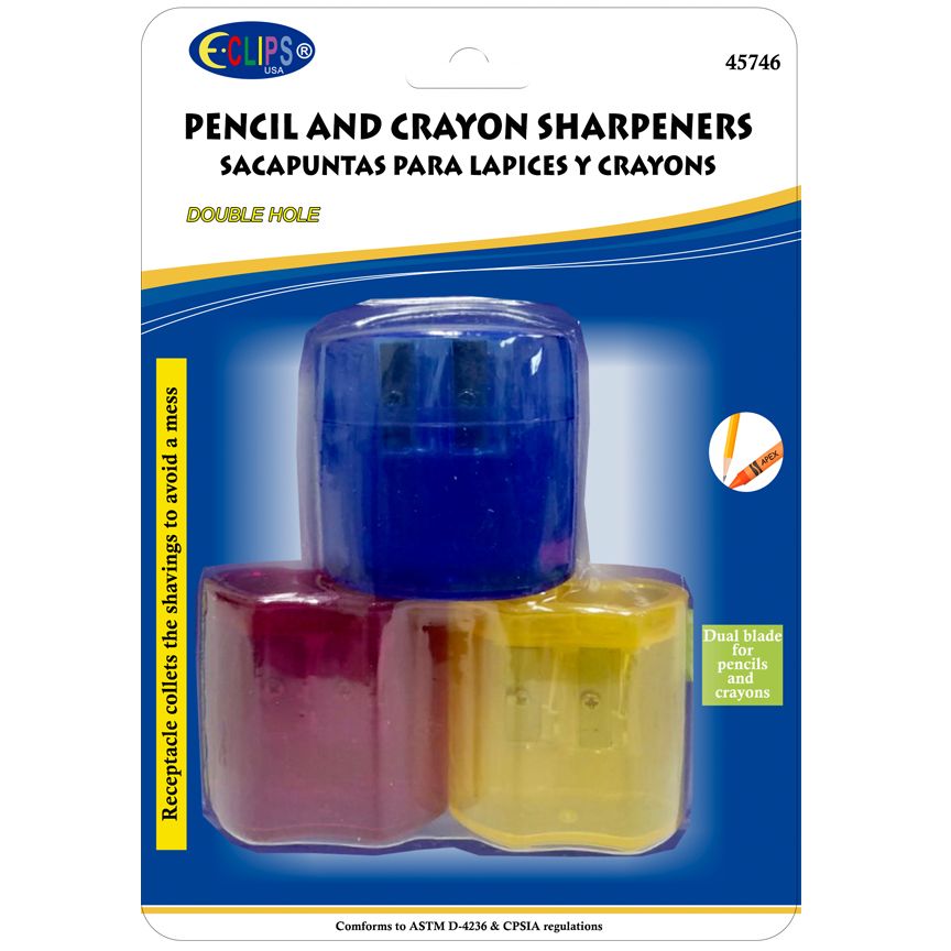 36 Packs Pencil & Crayon Sharpener, 3 Pk., Asst. Colors Sharpeners
