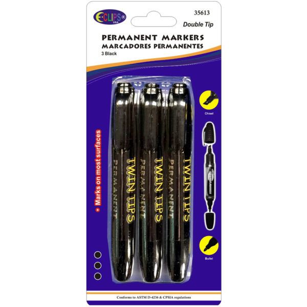48 Pieces of Permanent Markers, Double Tip: Chisel & Bullet, 3 Pk., Black Ink