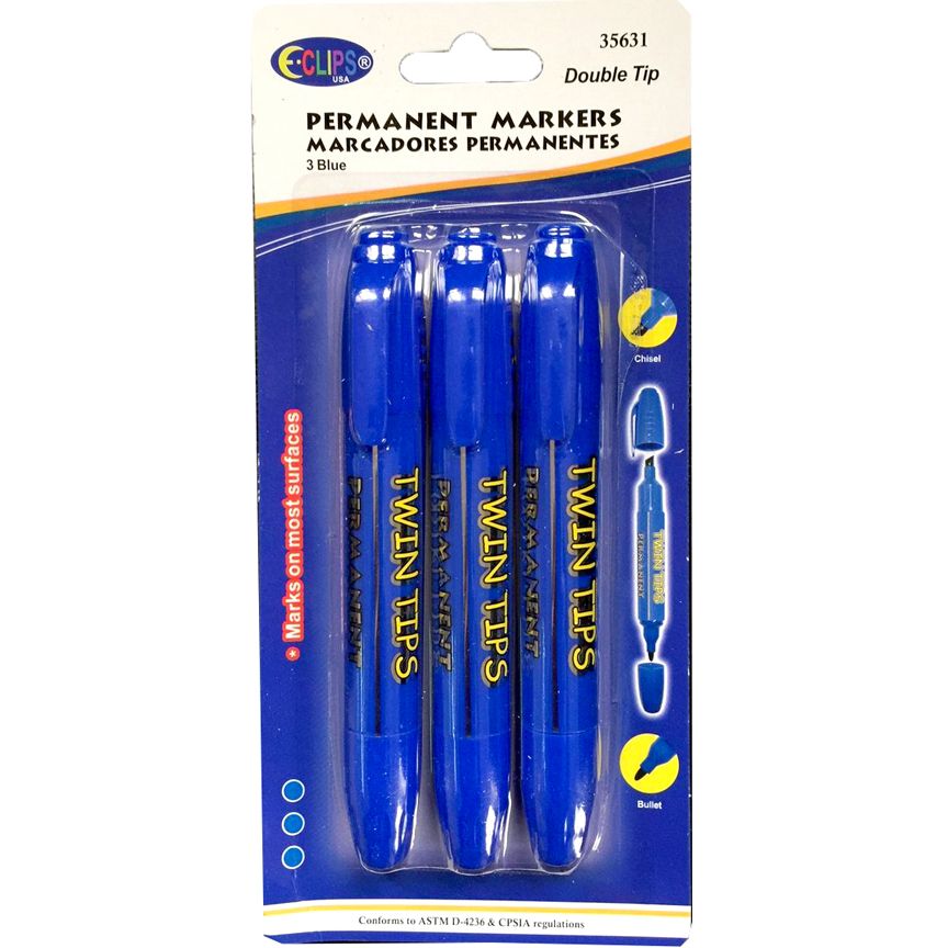 48 Pieces of Permanent Markers, Double Tip: Chisel & Bullet, 3 Pk., Blue Ink
