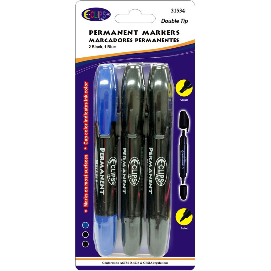 48 Pieces of Double Tip Permanent Markers - Black And Blue