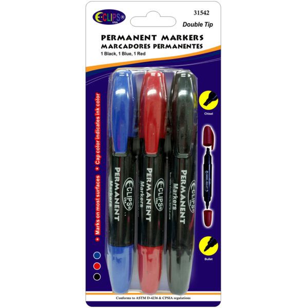 48 Pieces of Permanent Markers, Double Tip: Chisel & Bullet, 3 Pk., Black, Red & Blue Ink