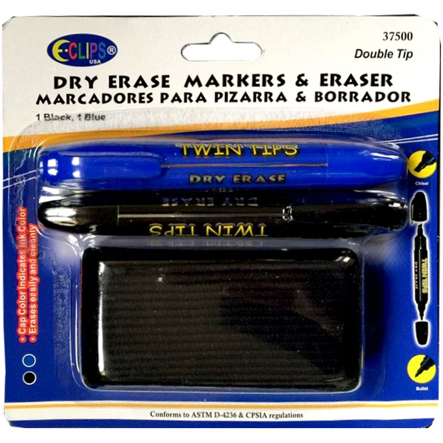 24 Pieces of Dry Erase Markers Twin Tips / Eraser
