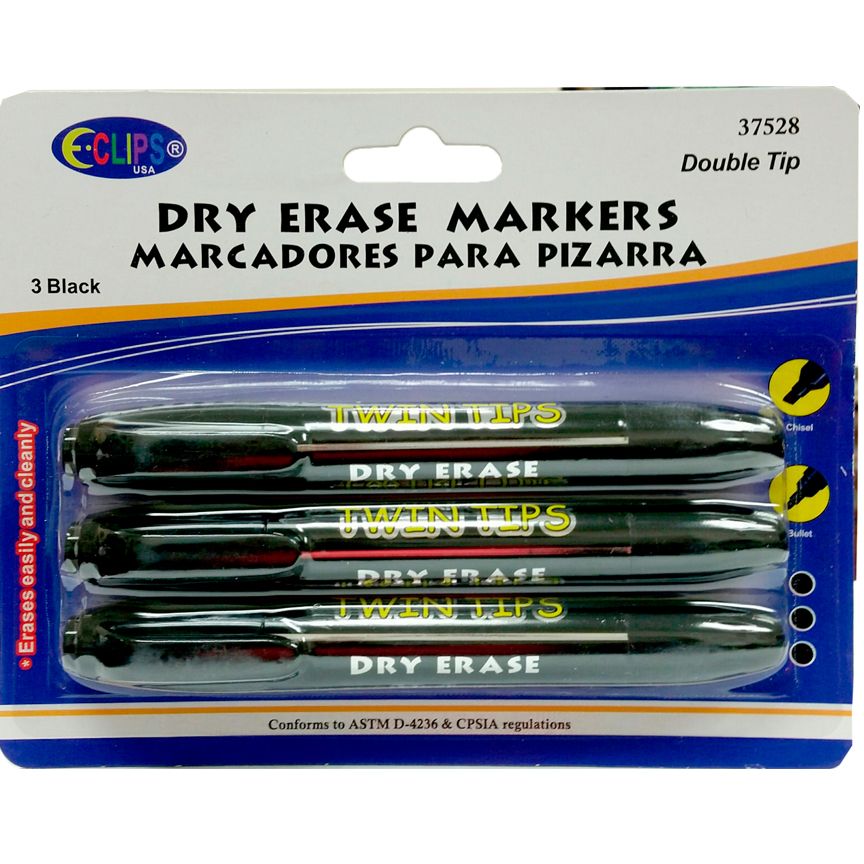 48 Pieces of Whiteboard Markers, Double Tip: Chisel & Bullet, 3 Pk., Black Ink
