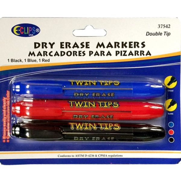 48 Pieces of Whiteboard Markers, Double Tip: Chisel & Bullet, 3 Pk., Black, Blue & Red Ink