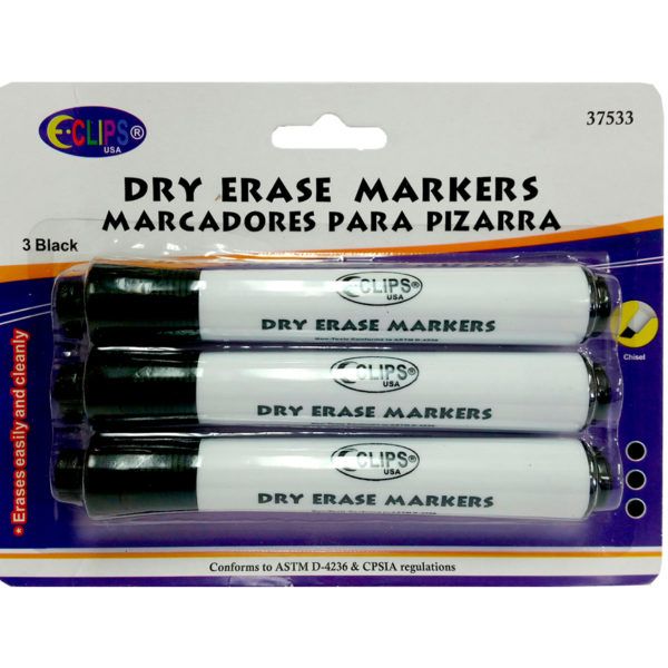 48 Wholesale Whiteboard Markers, Chisel Tip, 3 Pk., Black Ink