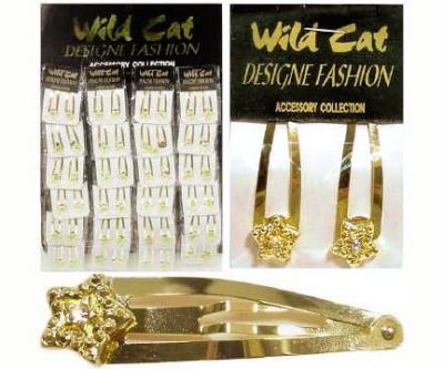 96 Wholesale Goldtone Hair Clips With Star And Rhinestone Accent
