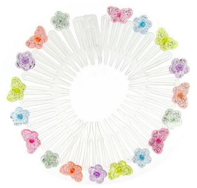 72 Wholesale Clear Acrylic Circular Hair Comb With Assorted Color Alternating Flower And Butterfly Designs