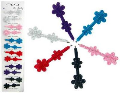 72 Wholesale Silver Bobby Pins With Assorted Color Cloth Glitter Flowers