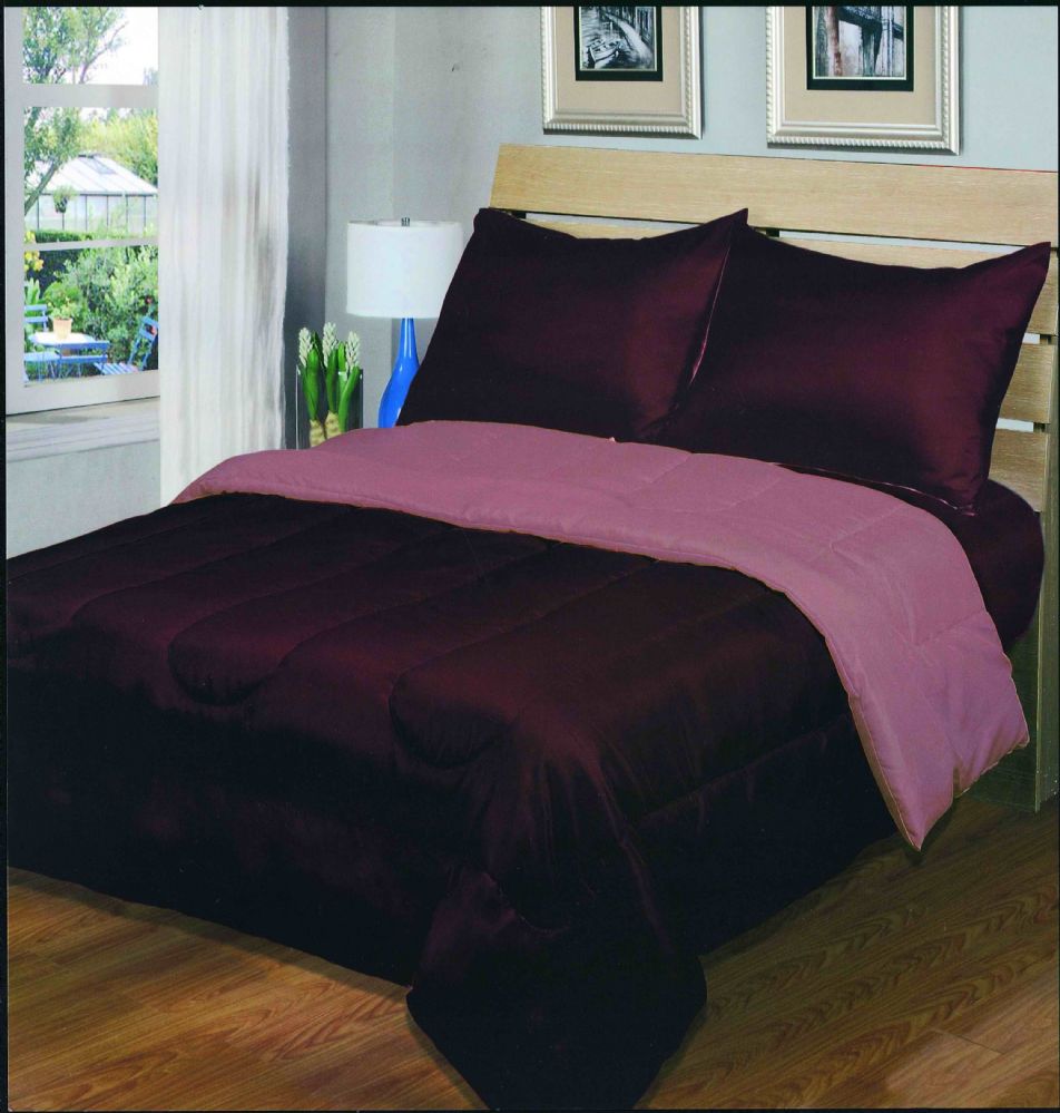 6 Pieces of Luxury Reversible Comforter Blanket Twin Size 68 X 86 Burgundy / Rose