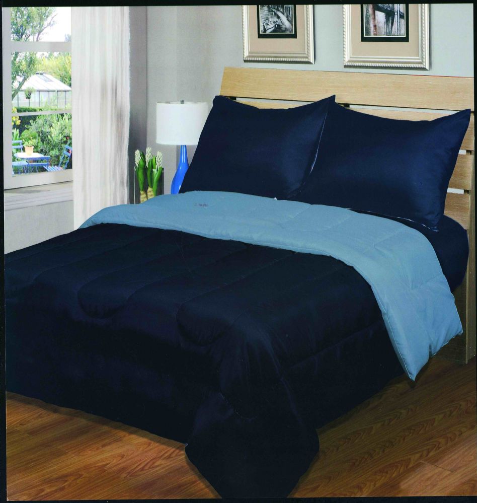 6 Pieces of Luxury Reversible Comforter Blanket Full Size 76 X 86 Navy Light Blue