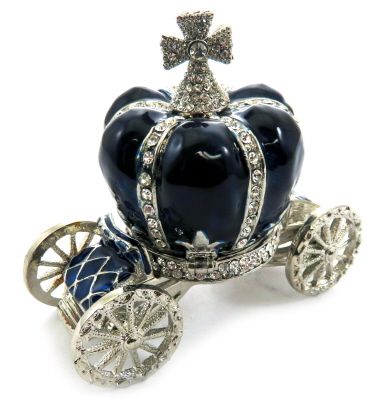 10 Wholesale Silver Tone And Navy Blue Enamel Crown Attached To A Coach (base)