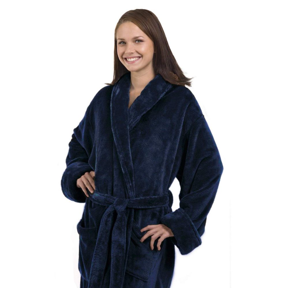 4 Pieces of Tahoe Fleece Shawl Collar Robe In Navy Blue