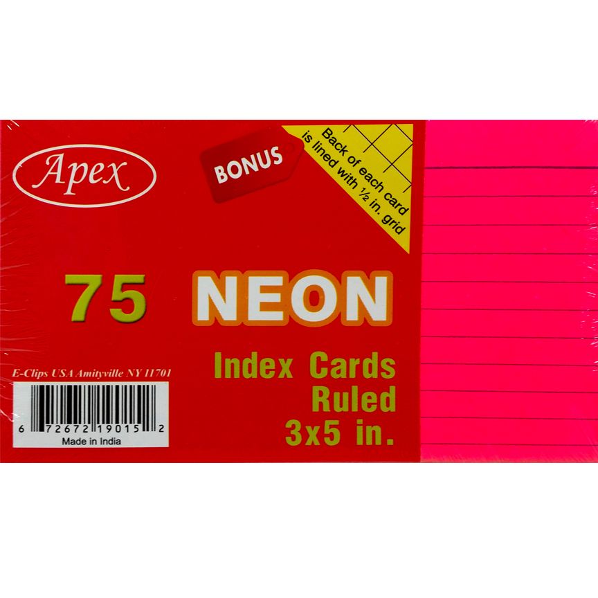 60 Pieces Index Cards, 3x5, 75 Pk, Neon Colors, Ruled Labels ,Cards