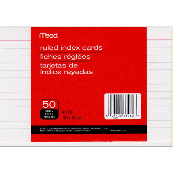 72 Pieces Mead Index Cards Ruled 4x6 50ct. Labels ,Cards and Index