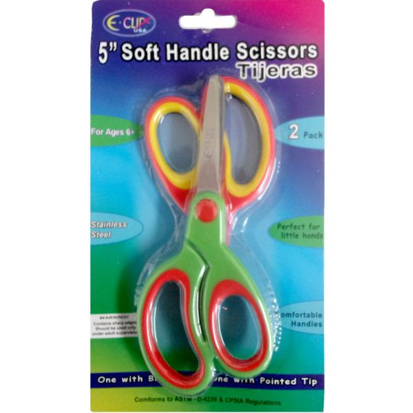 48 Wholesale Children's Scissors, Soft Handle, 1 Blunt Tip & 1 Pointed Tip, 2 Pk., 5"
