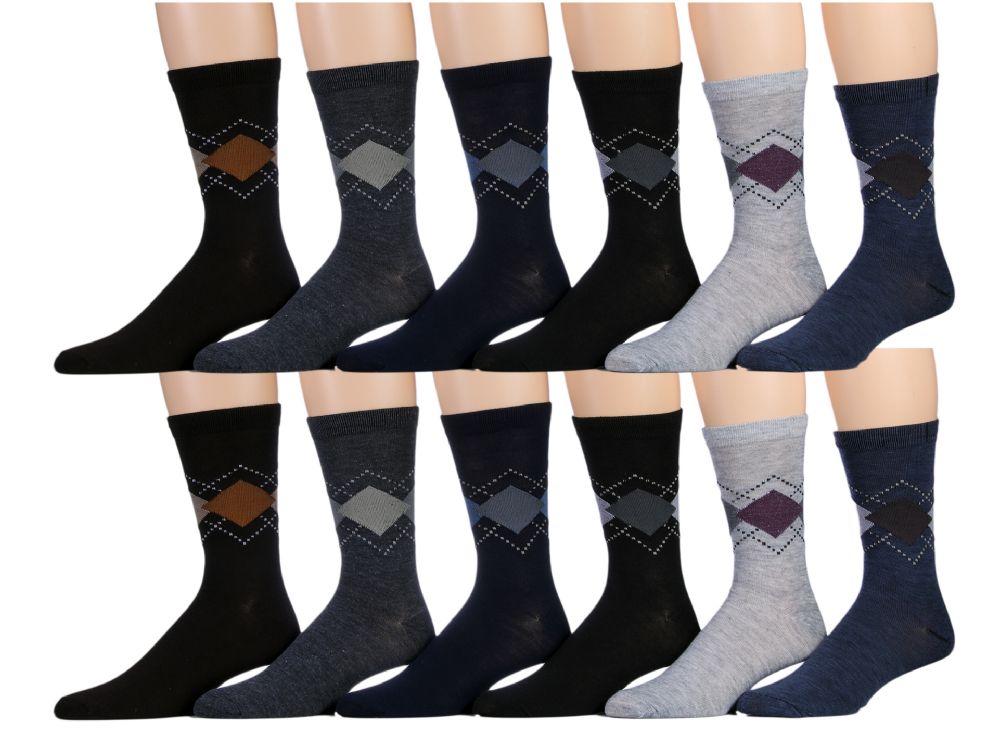 120 Pairs of Mens Argyle Fashion Dress Socks, Cotton Size 10-13