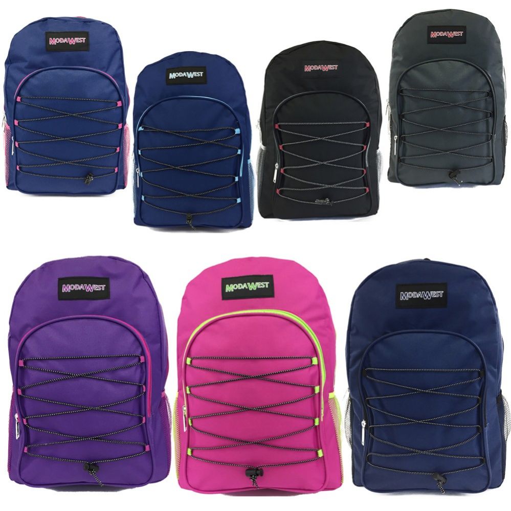 24 Pieces of 16" Padded Bungee Backpacks In Assorted Colors - Case Of 24