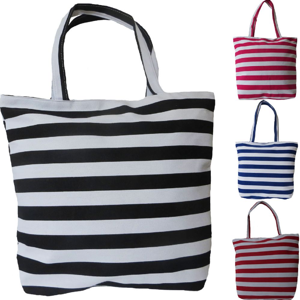 36 Pieces Classic Horizontally Striped Large Fabric Tote Bag In