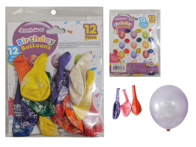 144 Pieces of 12-Piece 12" Happy Birthday Balloons