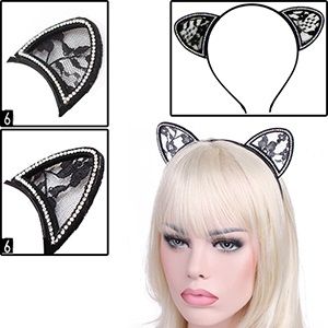 288 Wholesale Crystal Trim Cat Ears Headbands