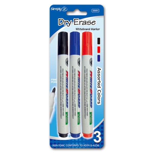96 Pieces of Three Piece Dry Erase Marker Assorted Colors