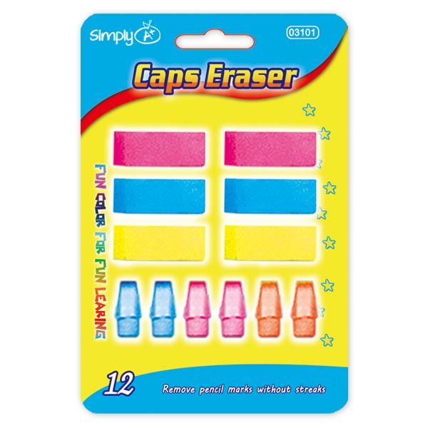 96 Wholesale Twelve Count Eraser Assorted Colors