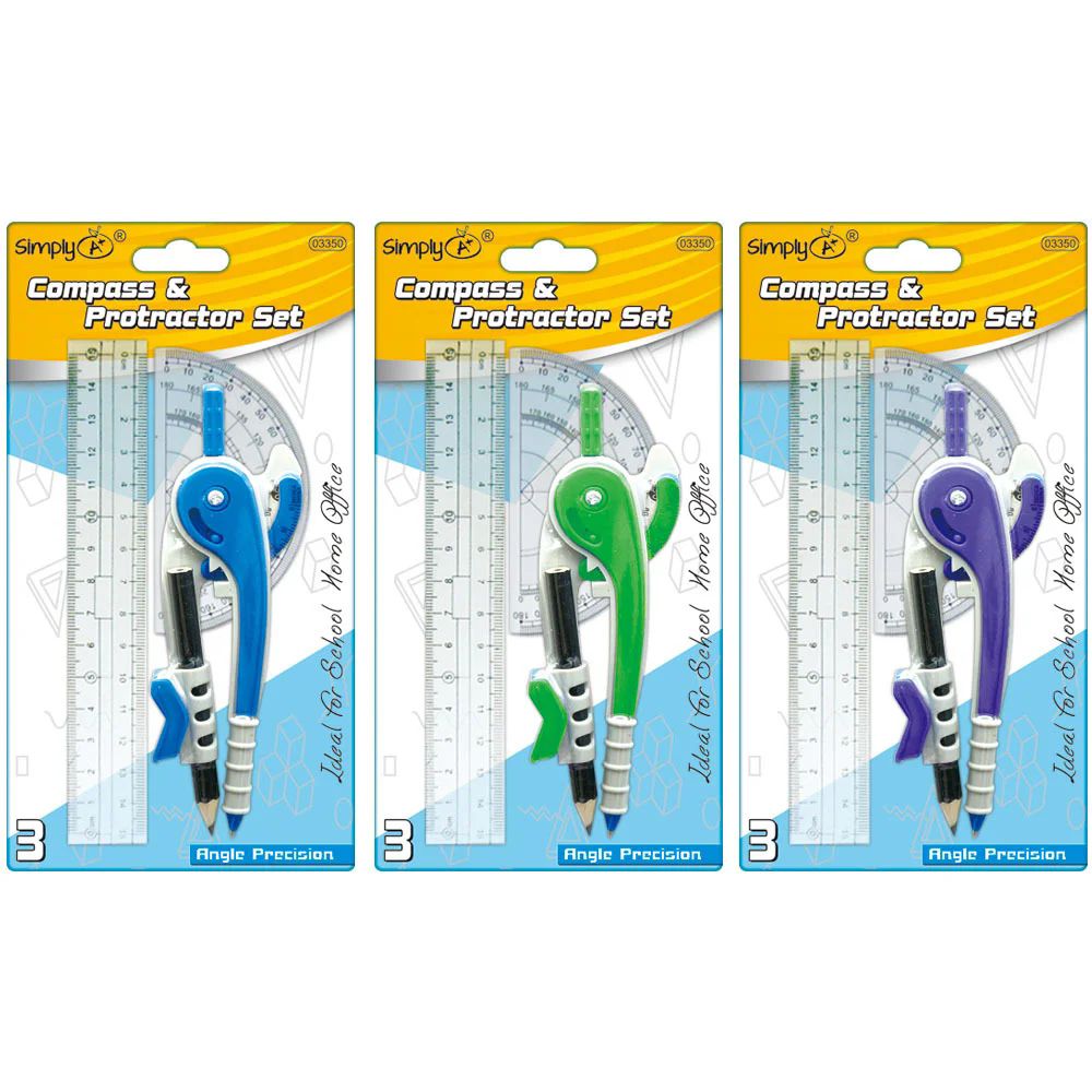 96 Pieces 3 Piece Compass And Protrcator Set - Rulers