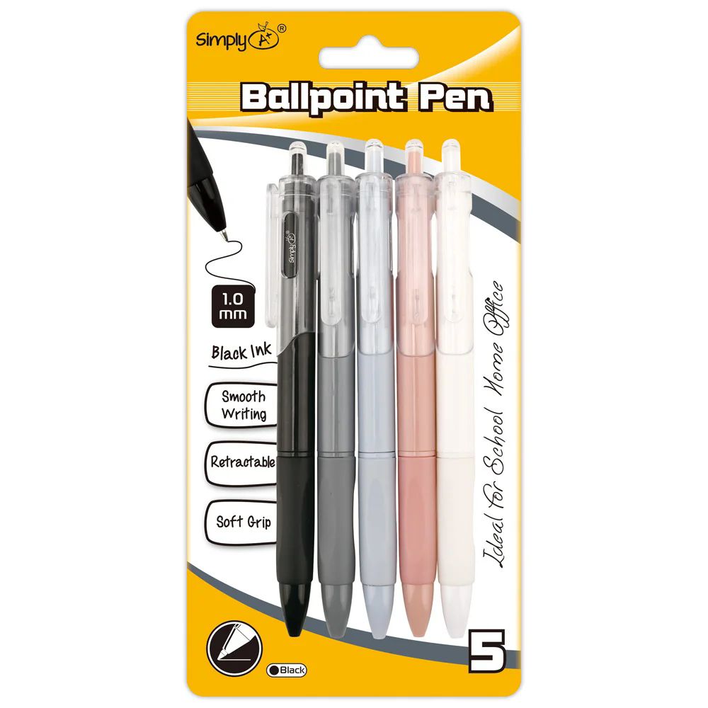 24 Pieces of 5ct retractable ballpen black Ink 1.00mm assorted pen