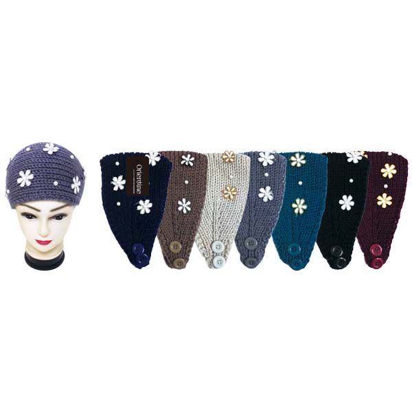 48 Wholesale Knit Head Band With Flowers