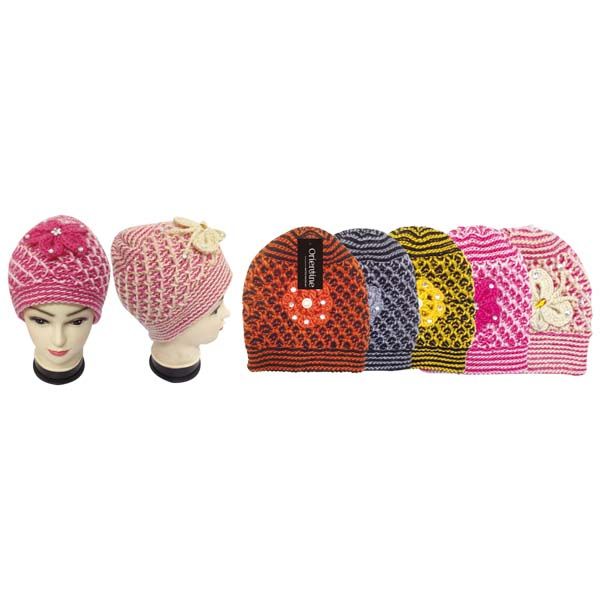 48 Pieces Lady's Knit Hat In Assorted Colors With Flower - Winter Beanie Hats