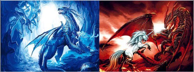 50 Pieces 3d Picture 9722--Red Dragon/blue Dragon - Wall Decor