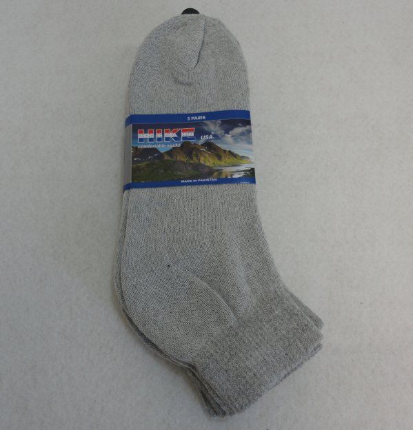 60 Pairs 3pr Gray Ankle Socks 10-13 [hike] - Boys Ankle Sock