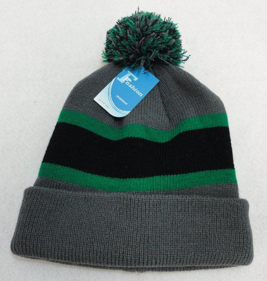 60 Pieces DoublE-Layer Knitted Hat With Pompom [black/green/gray] - Winter Beanie Hats