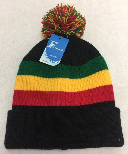 60 Pieces DoublE-Layer Knitted Hat With Pompom [black/green/yellow/red] - Winter Beanie Hats