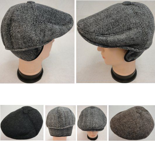 48 Pieces Warm Ivy Cap With Ear Flaps Herringbone Button Top - Fedoras, Driver Caps & Visor
